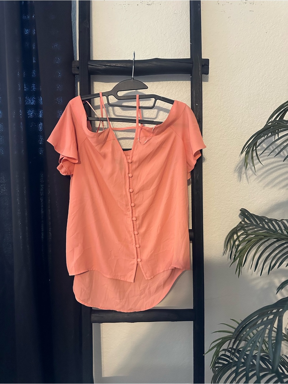 Express Coral Cold-Shoulder Button-Front Blouse